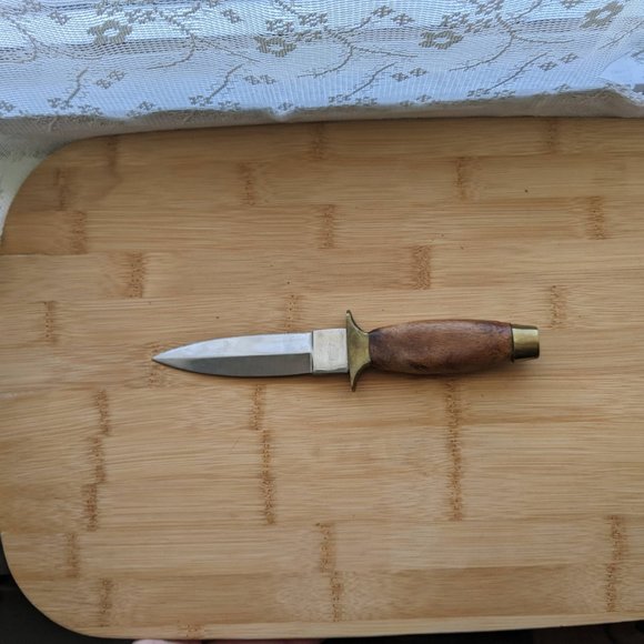 Vintage Brass Wooden Handle Stainless Steel Blade Hunting Knife With Belt Sheath - Picture 3 of 4